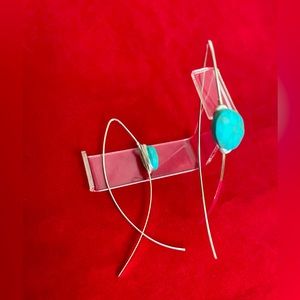 Turquoise Single Simulated Stone Silver Tone Wire Earrings